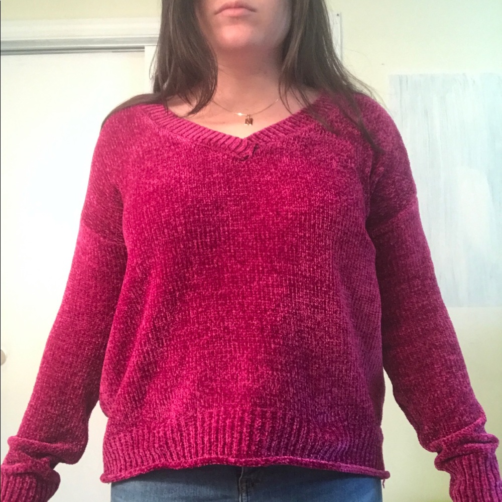Fuchsia Chenille cropped sweater